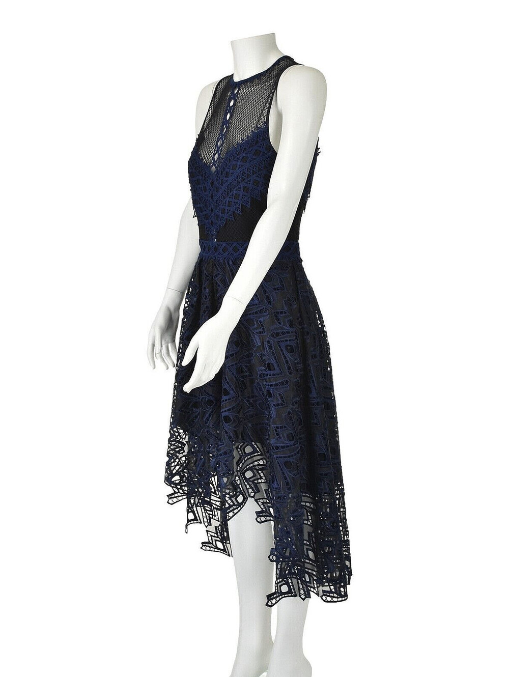 JONATHAN SIMKHAI Blue and Black Lace Fit & Flare Midi Dress, SZ 6 - Picture 2 of 7
